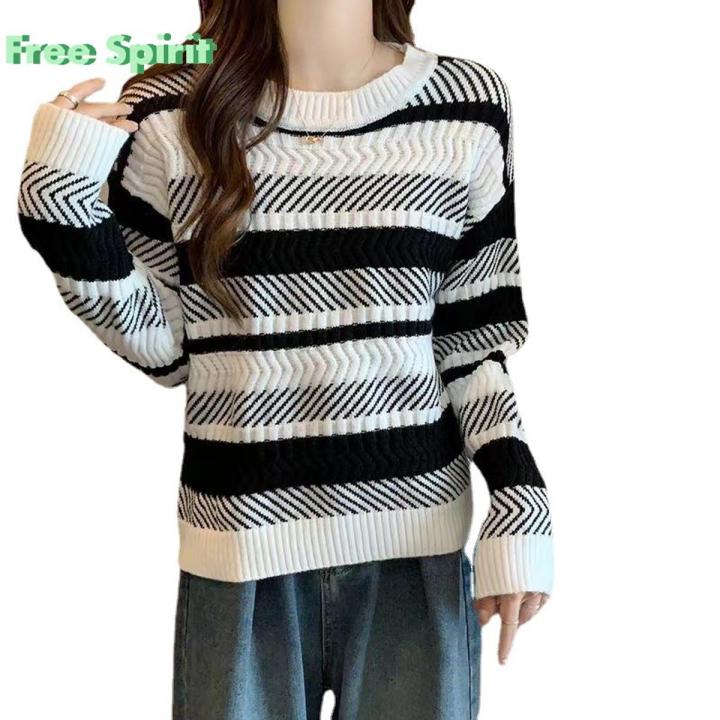 Long sleeve striped scoop neck sweater best sale