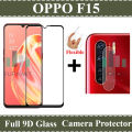 Oppo F15 Full Black 9D10D11D21D5D6D Tempered Glass Edge to Edge Full Glue Screen Protector + Back Camera 9H Gorilla Flexible Protector For Oppo F15. 