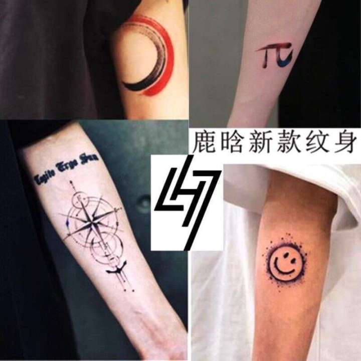 Luhan's same tattoo LH7 arm compass sticker smiling face concert DAY waterproof and durable