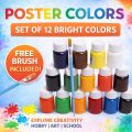 Poster Color Finger Paints set of 12 colors with free Paint Brush, eco-friendly, non-toxic washable, Drawing Paints for kids. 