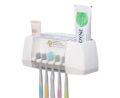 Toothpaste Dispenser with 5 brush holder for Bathroom with automatic toothpaste  - White. 