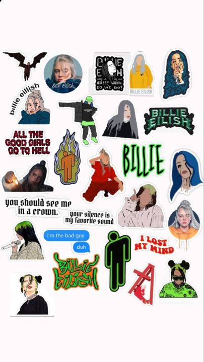 A5 uncut Billi Eilish Stickers, Singer , Bad Guy green American
