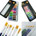 Bumper offer 1 Brushes Pack + Solid Water Color Watercolor Paint Set With Black Tin Box 24 color set artist transparent water color. 