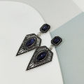 Vintage Women Hollow Triangle Faux Sapphire Earrings Party Wedding Jewelry Gift. 
