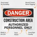 Warning - Construction Area Sign Board, Authorized Personnel Only" Sign | 7" x 10" inch Printed Black/Red on White. 