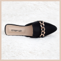 Women's shoes Flat Black Pumps With Chain Embellishment. 