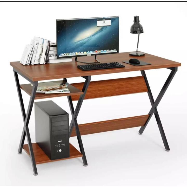 Computer Desk Modern Rustic Desk with Storage Rack Office Desk Wooden Appearance X Cross Desk