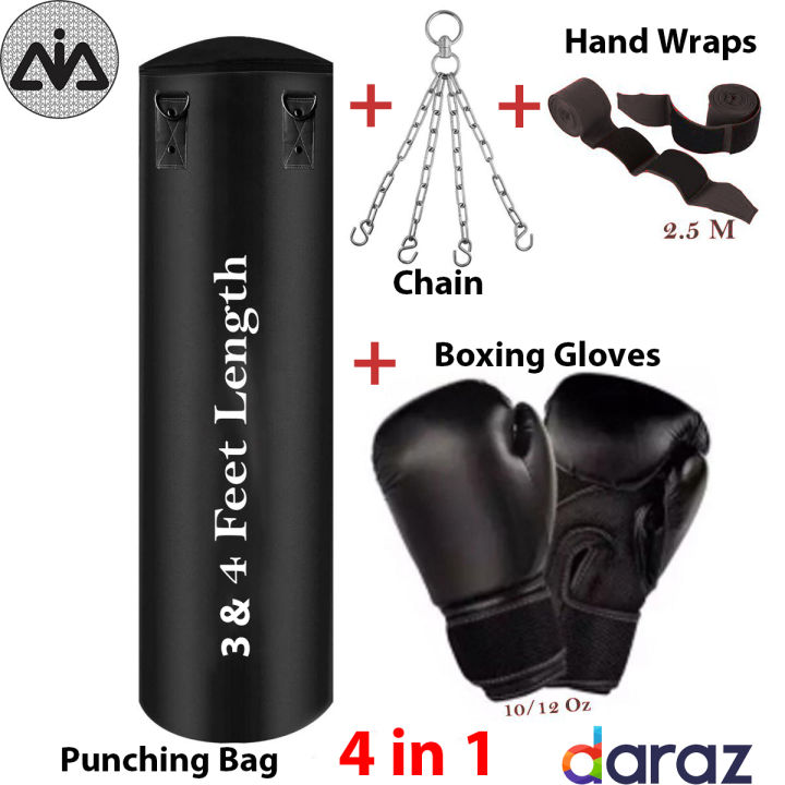Boxing%20bag,%20(3&4%20feet)-with,%20Boxing%20Gloves,%20Hand%20Wraps,%20Hanging%20Chain,%20Unfilled-Black%20color,%20Punching%20bag,%20For%20Men%20And%20Women,%20Comfortable%20with%20Durable%20Genuine%20Leather,%20AAI%20Store%20-%20Image%202