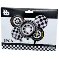 RACING CAR TYRE FOIL BALLOON SET ( PACK OF 5 FOIL BALLOONS ). 