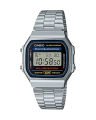 Casio General Vintage Youth Silver Tone Resin Digital Rectangle Silver Stainless Steel Bracelet Watch-A168WA-1WDF. 