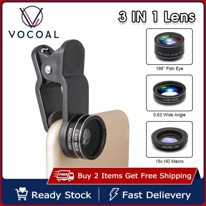 Vocoal Ph-one Camera Lens Smart-phone Mobile Ph-one Lenses Wide Angle Micro Camera 3 IN 1 Clip Lens Professional Universal Clip Ph-one Lens for iPhone Huawei Xiaomi Samsung Other Smartphones