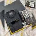 Apki Eidi gift box for men / Eid gifts for boys perfume - body spray - watch - wallet - black shirt with apki Eidi printed box gift for husband , fian. 