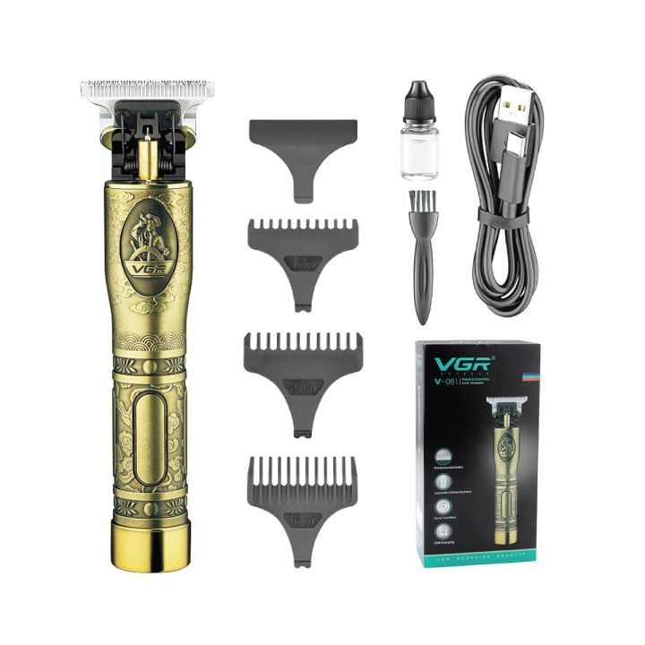 VGR V-081 Professional Rechargeable cordless Hair Clipper with Stainless steel Blades, USB Charging cable, 3 Guide Combs for men Runtime: 180 mins, 1500 mAh Li-ion Battery, Gold