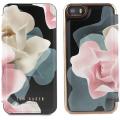 Ted Baker iPhone SE (2016) / 5S Case - Luxury Folio Case/Cover in Flower Design for Women with Built-in Interior Mirror - Porcelain Rose - Black. 