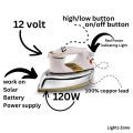 DC 12V Solar Iron – Portable, Energy-Efficient, & Eco-Friendly Travel Iron with Solar Panel for Home and Outdoor Use|New Technology Automatic 12 Volts Direct Battery Operated Solar Energy DC Power UPS Dry Iron Best Quality. 