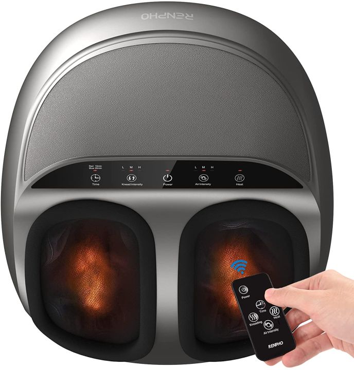 RENPHO Shiatsu Foot Massager Machine with Remote Control, Heat, Electric Deep Kneading Air Compression Therapy, Circulation, Relief Foot Pain from Plantar Fasciitis, Neuropathy, Chronic Nerve Pain Therapy, Improve Blood Circulation - Imported from UK