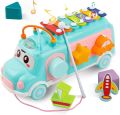Baby Toy Musical School Bus, Knocking Piano Car with Shape Puzzles, Sensory Toys for Toddlers ,3in1 Educational Learning toys Gift for Girls and Boys. 