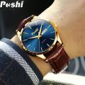 POSHI Men's Watch Waterproof Luminous Calendar Display Brown Belt Luxury Business Quartz Watch for Men. 