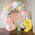 50-Pack Pastel Balloon Set with Happy Birthday Banner and age number foil balloon 32 inches– Assorted Soft-Colored Balloons for Birthday Party Decorations – Pastel Rainbow Balloon Arch Kit for Girls, Boys, and Baby Shower. 