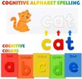 Spelling Words (28 Flash Cards and 52 Wooden Alphabet Letters) Spelling Learning Game – English Words Exercise Wooden Craft Matching Shape Letter Games Montessori Preschool STEM Educational Gift Toys For Kids Early Educational Toys. 