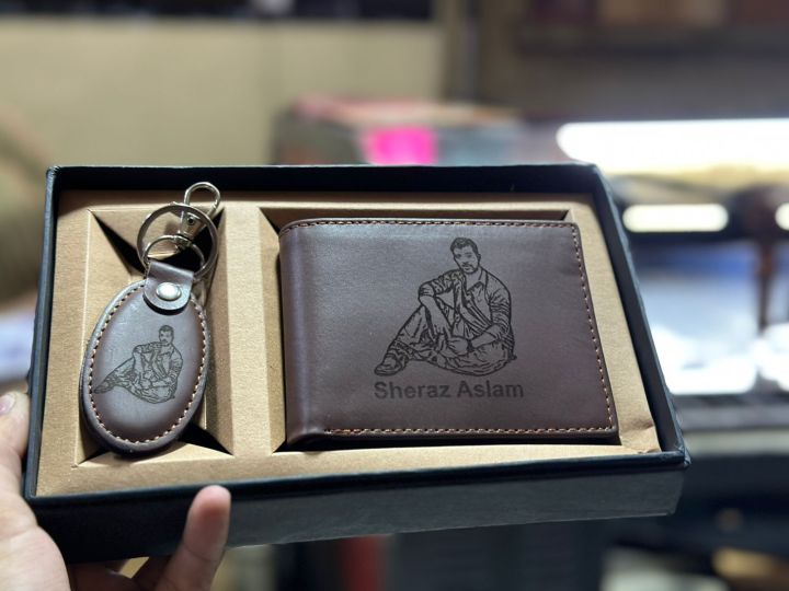 Picture Wallet | Customized Name And Picture Engraved Wallet And Keychain With Box | Customized Picture Wallet With Keychain