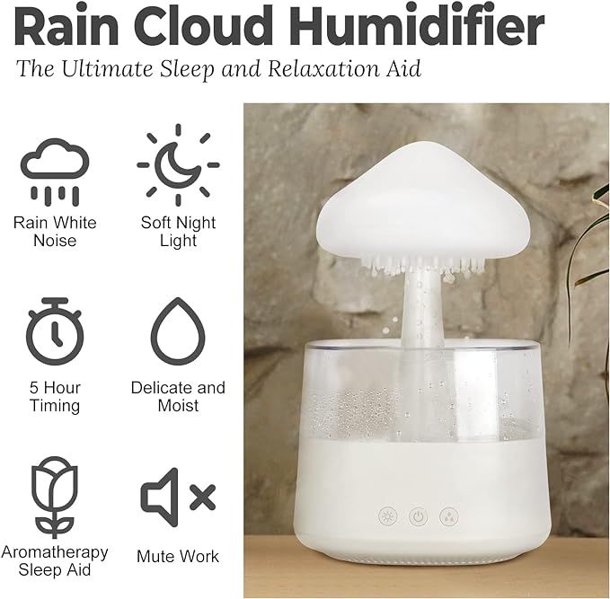 Rain Cloud Humidifier Water Drops-Adjustable Led Light