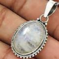 Rainbow Moonstone Gemstone 925 Sterling Silver Pendant Handmade Jewelry. 