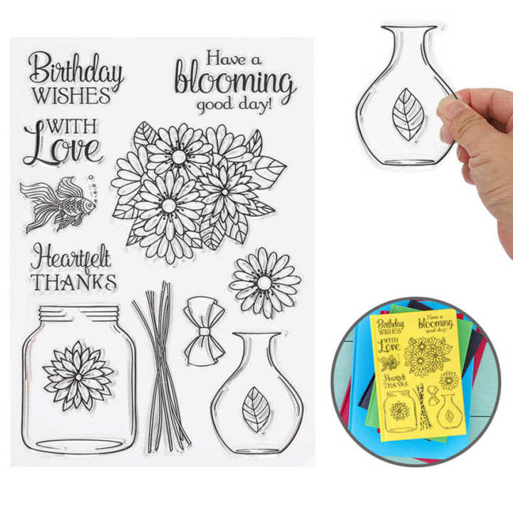 Transparent Stamp Vase Pattern Rubber Stamps With Cutting Die For Diy 