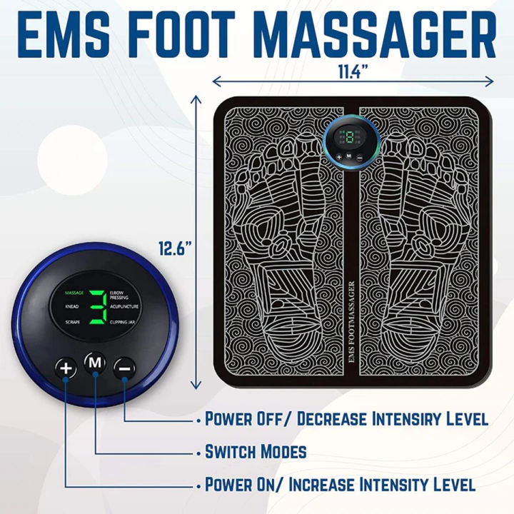 Ems Foot Massager - Electric Foot Massager Mat Fo - Muscle Stimulation Foot Massager Pad - Folding Portable Foot Massage Machine - USB Rechargeable Instant Relief Portable Feet Massager