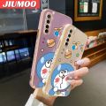JIUMOO For Xiaomi MI Redmi Note 8 Note 8T Case Cartoon Cute Doraemon Cat Side Design Luxury Plating Phone Case Square Edge Pattern Liquid Silicone Casing Full Cover Camera Soft Protection Cases. 