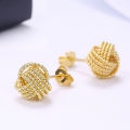 Fashion Women Round Ball Woven Twisted Rope Love Knot Stud Earrings Jewelry Gift. 
