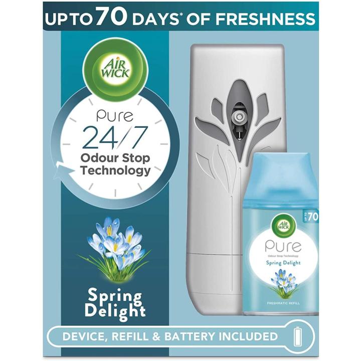 FREE PERFUME + Cell AIR WICK LED Automatic Air Freshener Dispenser Wall Odor Deodorization Device Machine Aroma Diffuser for Home Bathroom Toilet Living Room Kitchen Office Meeting Room Hotel Leisure Fitness Center Air Condition Cars Factories