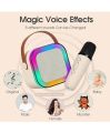 K12 Wireless Mic With Speaker - Single / Double RGB 7 Colour Dancing Light Karaoke Mic With Portable Bluetooth Microphone For Recording With Speaker For Music - 3 in 1 USB / AUX / SD Card Slot Karaoke Handheld Microphone - Black, Blue & Pink Colours. 