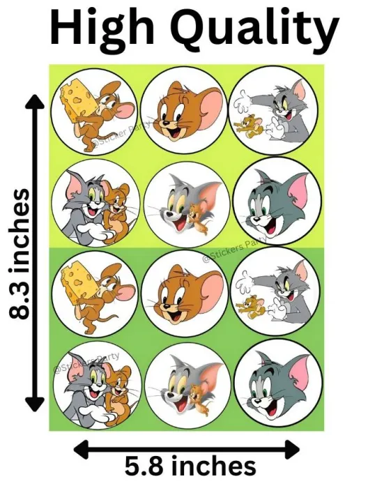 Tom Jerry Sticker Printable Tom and Jerry Cartoon Sticker Sheet Uncut A5 Size (8.3x5.8 inches) Best ...