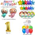 122 Pcs Cocomelon Theme Birthday Set for Grand Birthday Party- Coco Melon Happy Birthday Foil Balloons Theme Set. 