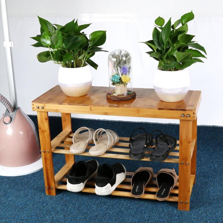 Bamboo Wooden Shoe Rack with Sitting Stool