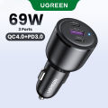 UGREEN PD 69W Super Car Charger Type C USB A for iPhone 16 15 pro max 14 Pro max Huawei SAMSUNG S25 S24 Realme Fast Car Charger. 