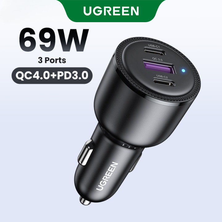 UGREEN PD 69W Super Car Charger Type C USB A for iPhone 16 15 pro max 14 Pro max Huawei SAMSUNG S25 S24 Realme Fast Car Charger