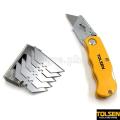 Tolsen Stainless Steel Folding Utility Knife / Tolsen Folding Cutter 61x19 mm Blade with 5 Extra Blades  Model 30007. 