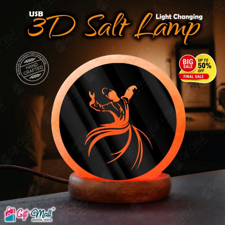 Gift Mall -  Sufi Whirling Dance 3D Acrylic Sheet Printed 7 Color Changing USB Himalayan Salt Lamp for Home Decoration, Night Light, Pink Salt Lamp, Asthma and Allergy Patients to Clean Room Atmosphere - SLP