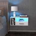 Unique LED Floating Nightstand Shelf with Drawers | Floating Bedside Rack | Wood Storage Shelf | Wall Mounted Bookshelf | Drawer shelf | Bedside Table |  Shelf Without LED Light. 