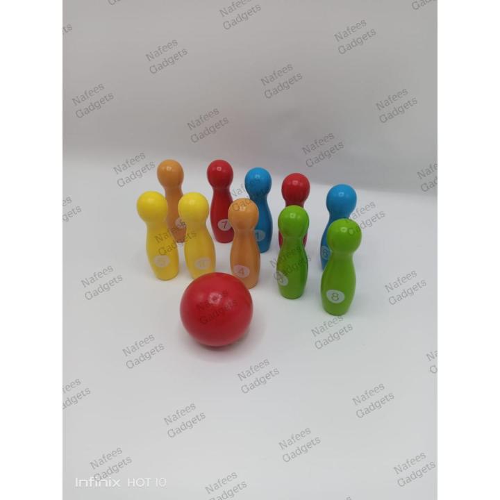 Colorful Wooden Bowling Ball Game Indoor Bowling Set 10 Pins 1 Ball Family Fun Party Game Sport Kids Development