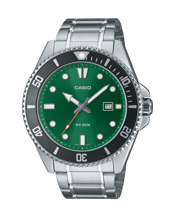 Casio General Silver Stainless Steel Green Dial Watch-MDV-107D-3A2VDF
