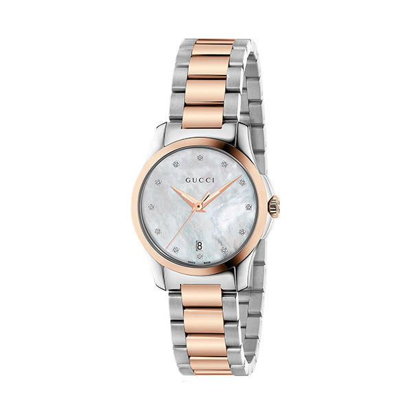 Gucci G-Timeless Two-tone Stainless Steel Mother of Pearl Dial Quartz Watch for Ladies- YA126544