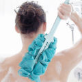 Bath Sponge with Handle, Shower Loofah Brush, Back Cleaning Scrubber, 8” Long Curved Handle, Exfoliate, Rejuvenate Skin, Body Bathing Sponge with Long Mesh Pouf,. 