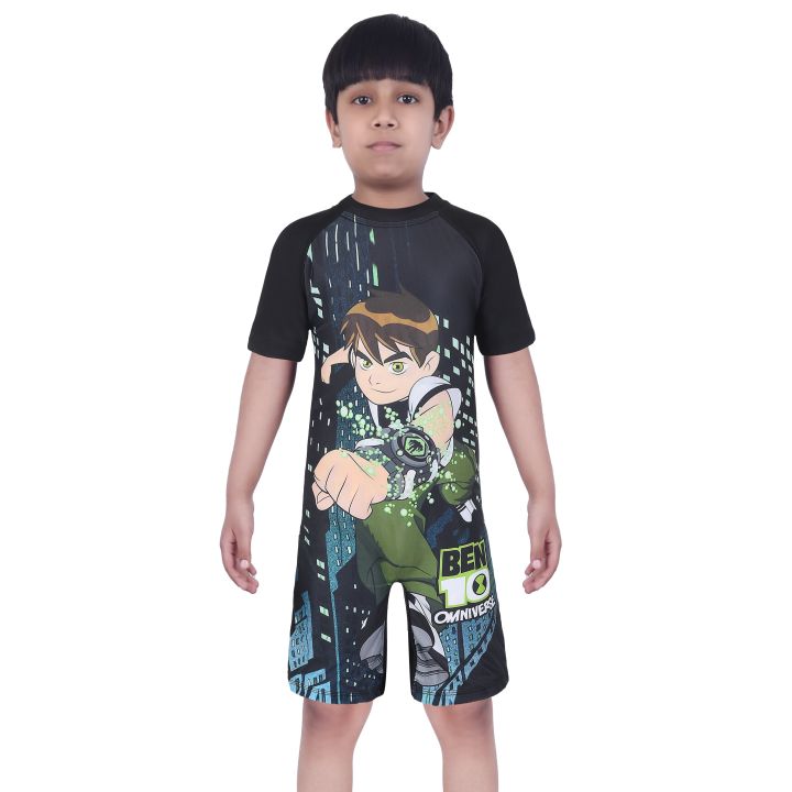 Ben-10  Boys One-piece Swimsuit Set Short Sleeves Cute Ben-10 Cartoon  Printing For 4 To 12 Years Quick Dry