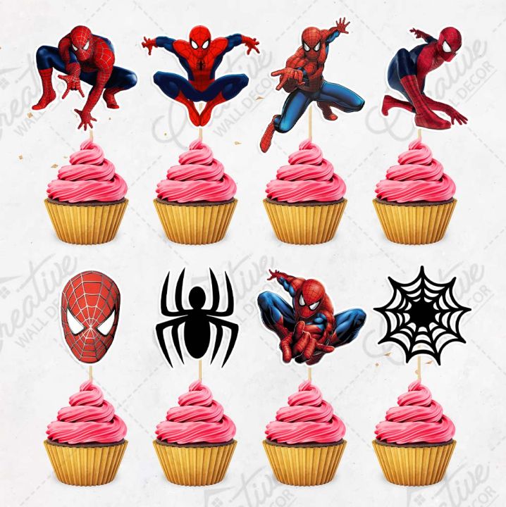 Spiderman%20Theme%20Cupcake%20Toppers%20Pack%20of%2012%20Perfect%20for%20Birthday%20Party%20Celebration%20&%20cake%20Decoration%20Supplies%20-%20Image%202