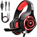 Beexcellent GM-1 Gaming Headset for PS4 PS5 Xbox One Switch PC with Noise Canceling Mic, Deep Bass Stereo Sound (Black Red). 