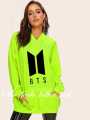 Neon Green Bts Fleece Full Sleeves Pull Over Hoodie For Women. 