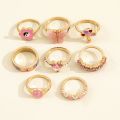 Sindlan 8Pc/Set Vintage Butterfly Flower Punk Rings y2k Ring Set For Men Women Gold Plated Crystal Ring Set Jewelry. 